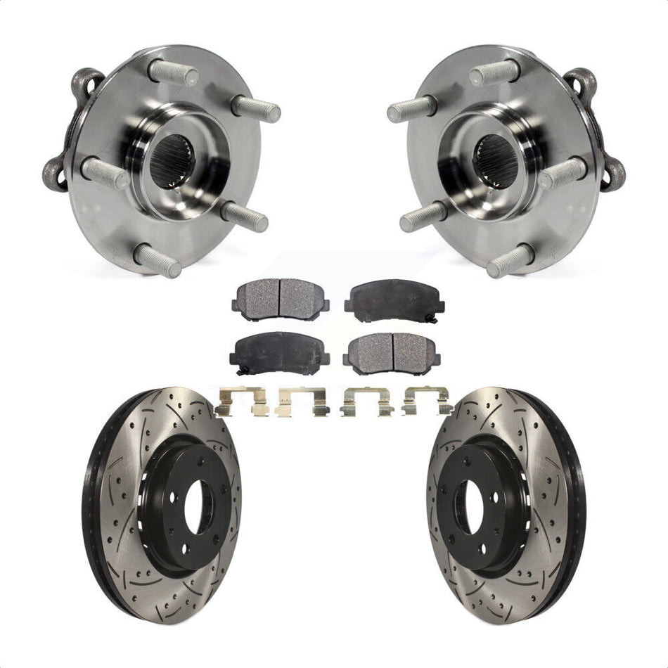 Front Hub Bearing Assembly With Coated Drilled Slotted Disc Brake Rotors And Semi-Metallic Pads Kit For Mazda CX-5 KBB-102967