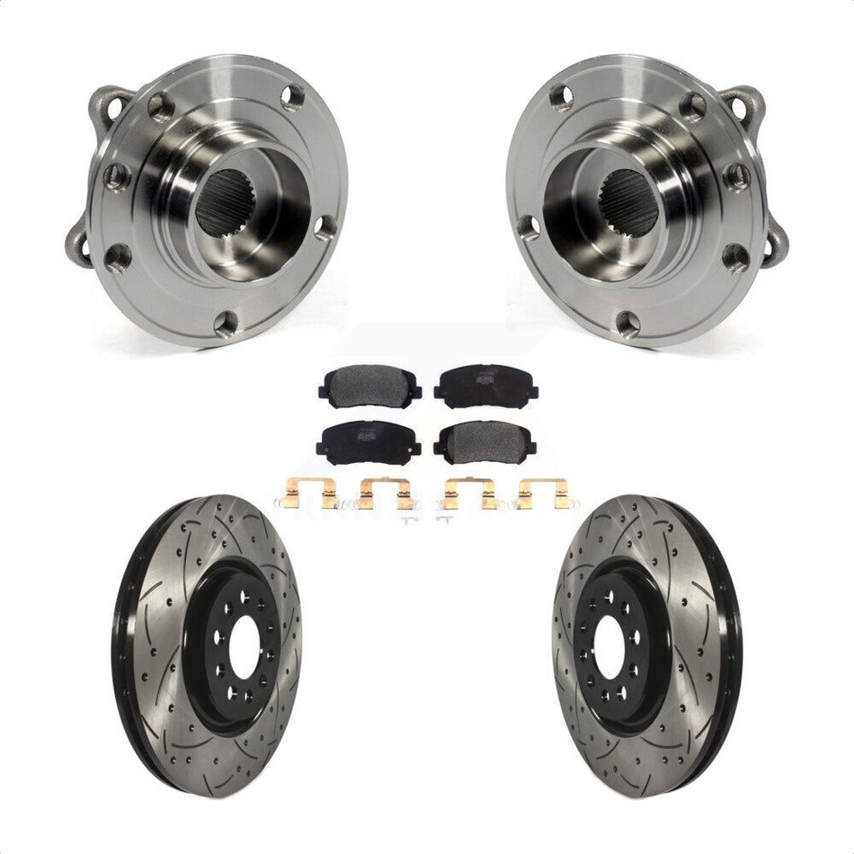 Front Hub Bearing Assembly With Coated Drilled Slotted Disc Brake Rotors And Semi-Metallic Pads Kit For 2015-2017 Chrysler 200 330mm Diameter Rotor KBB-102969