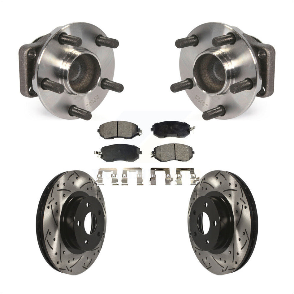 Front Hub Bearing Assembly With Coated Drilled Slotted Disc Brake Rotors And Semi-Metallic Pads Kit For 2013-2016 Scion FR-S Subaru BRZ 277mm Diameter Rotor KBB-102970