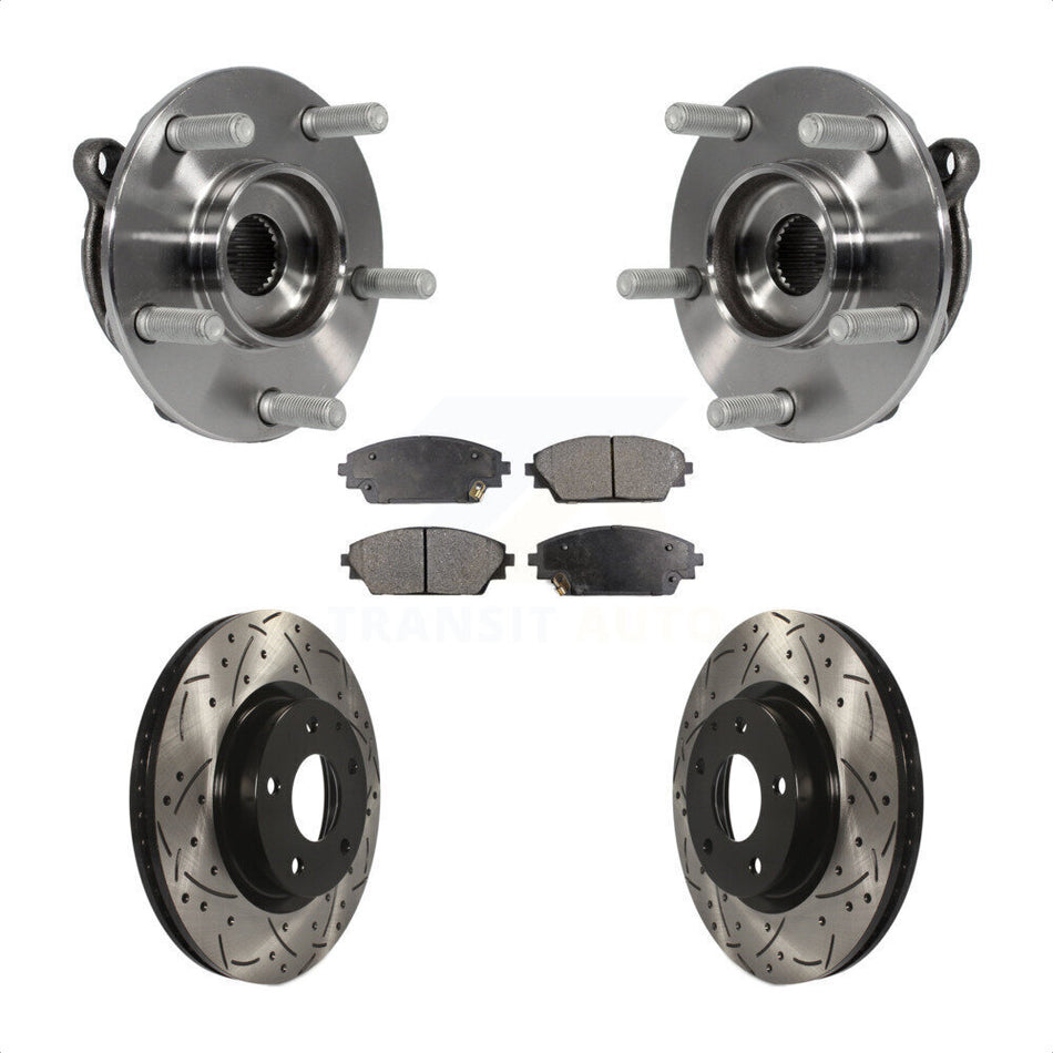 Front Hub Bearing Assembly With Coated Drilled Slotted Disc Brake Rotors And Semi-Metallic Pads Kit For Mazda 3 CX-3 Sport KBB-102973
