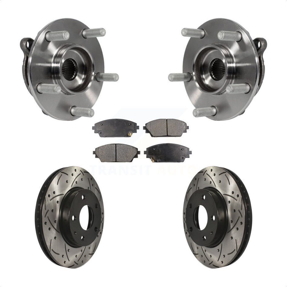 Front Hub Bearing Assembly With Coated Drilled Slotted Disc Brake Rotors And Semi-Metallic Pads Kit For 2016-2021 Mazda CX-3 FWD KBB-102975