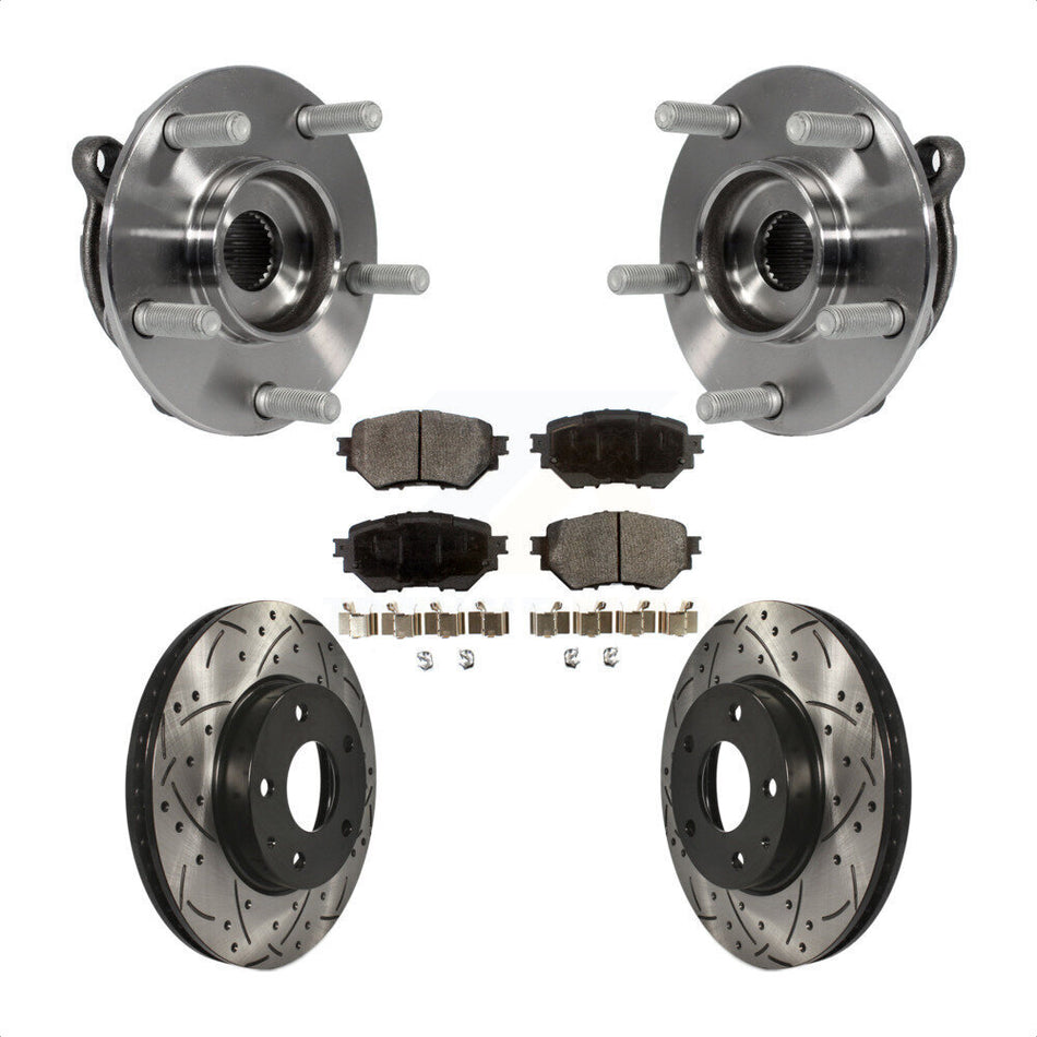 Front Hub Bearing Assembly Coated Drilled Slotted Brake Rotor & Pad Kit For Mazda 3 Sport KBB-102976