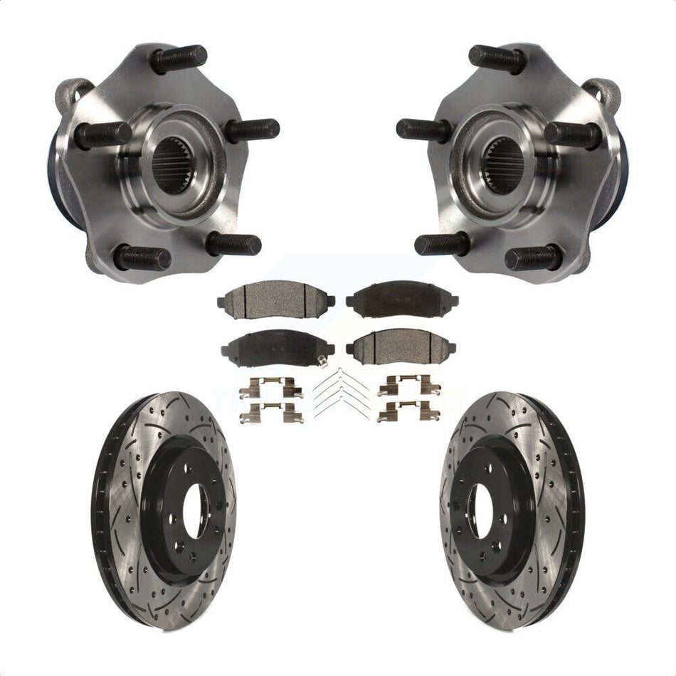 Front Hub Bearing Assembly With Coated Drilled Slotted Disc Brake Rotors And Semi-Metallic Pads Kit For 2015 Nissan LEAF Vehicles Manufactured In Japan KBB-102981