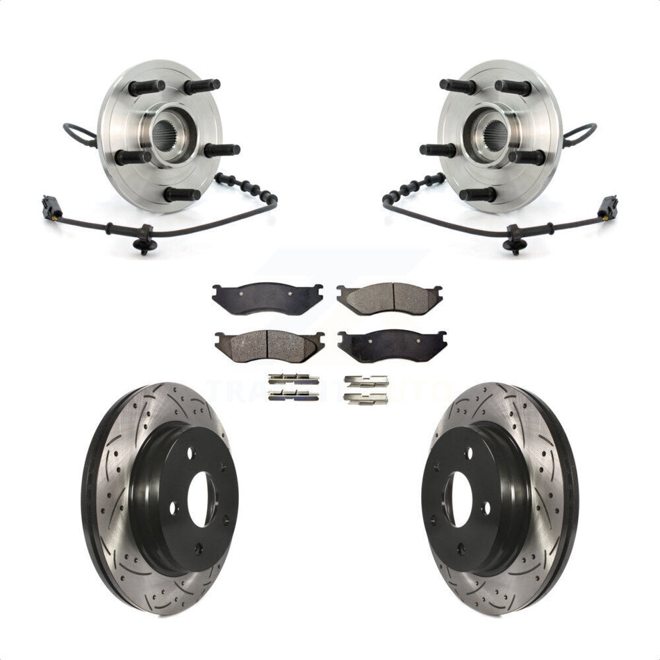 Front Hub Bearing Assembly With Coated Drilled Slotted Disc Brake Rotors And Semi-Metallic Pads Kit For Dodge Ram 1500 KBB-102993