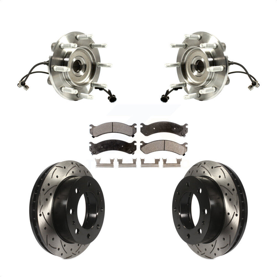 Front Hub Bearing Assembly With Coated Drilled Slotted Disc Brake Rotors And Pads Kit For Chevrolet Silverado 2500 HD GMC Sierra Classic 1500 Suburban Yukon XL Avalanche KBB-103000
