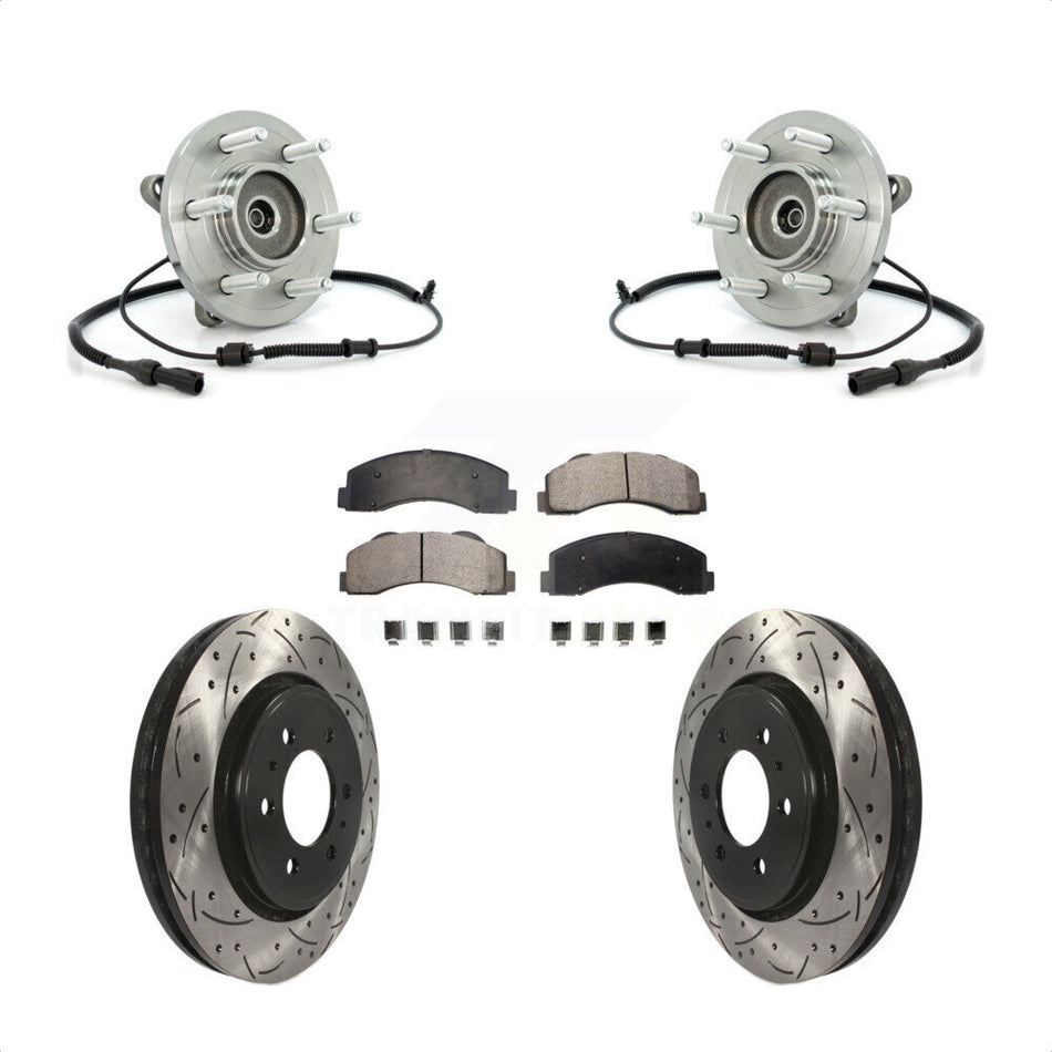 Front Hub Bearing Assembly With Coated Drilled Slotted Disc Brake Rotors And Semi-Metallic Pads Kit For 2010-2010 Ford Expedition Lincoln Navigator 4WD KBB-103005