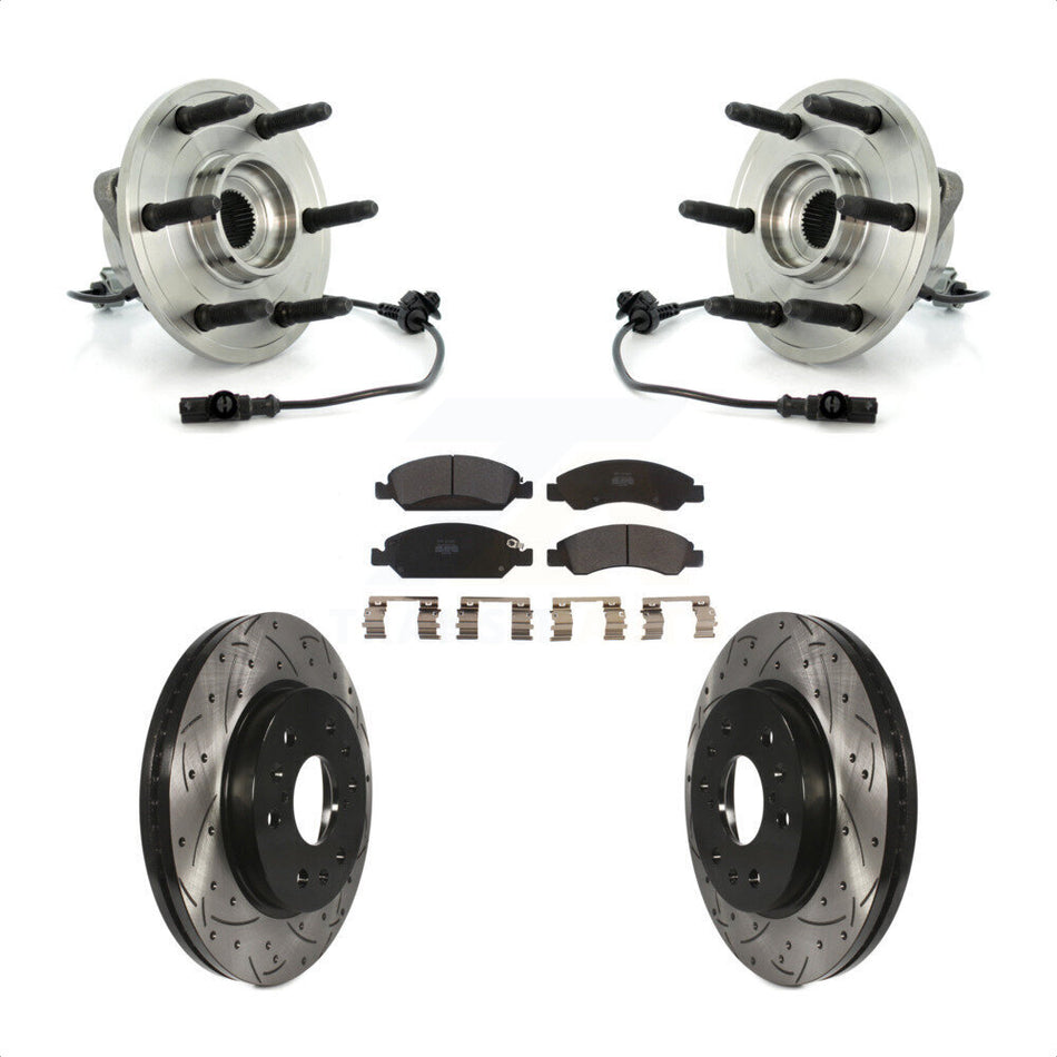 Front Hub Bearing Assembly Coated Drilled Slotted Disc Brake Rotor Pad Kit For Chevrolet Silverado 1500 GMC Sierra Tahoe Suburban Yukon Cadillac XL Avalanche Escalade ESV EXT KBB-103007
