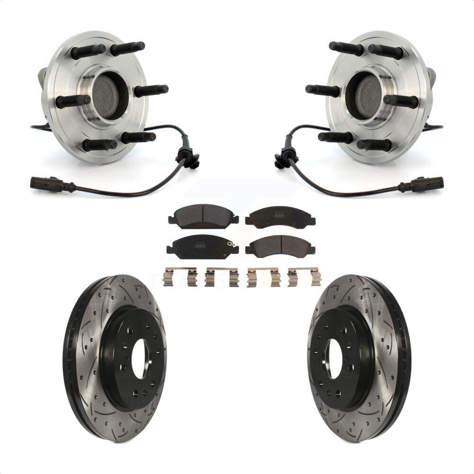Front Hub Bearing Assembly Coated Drilled Slotted Disc Brake Rotor And Pad Kit For Chevrolet Silverado 1500 GMC Sierra Tahoe Suburban Yukon XL Avalanche Cadillac Escalade ESV KBB-103010