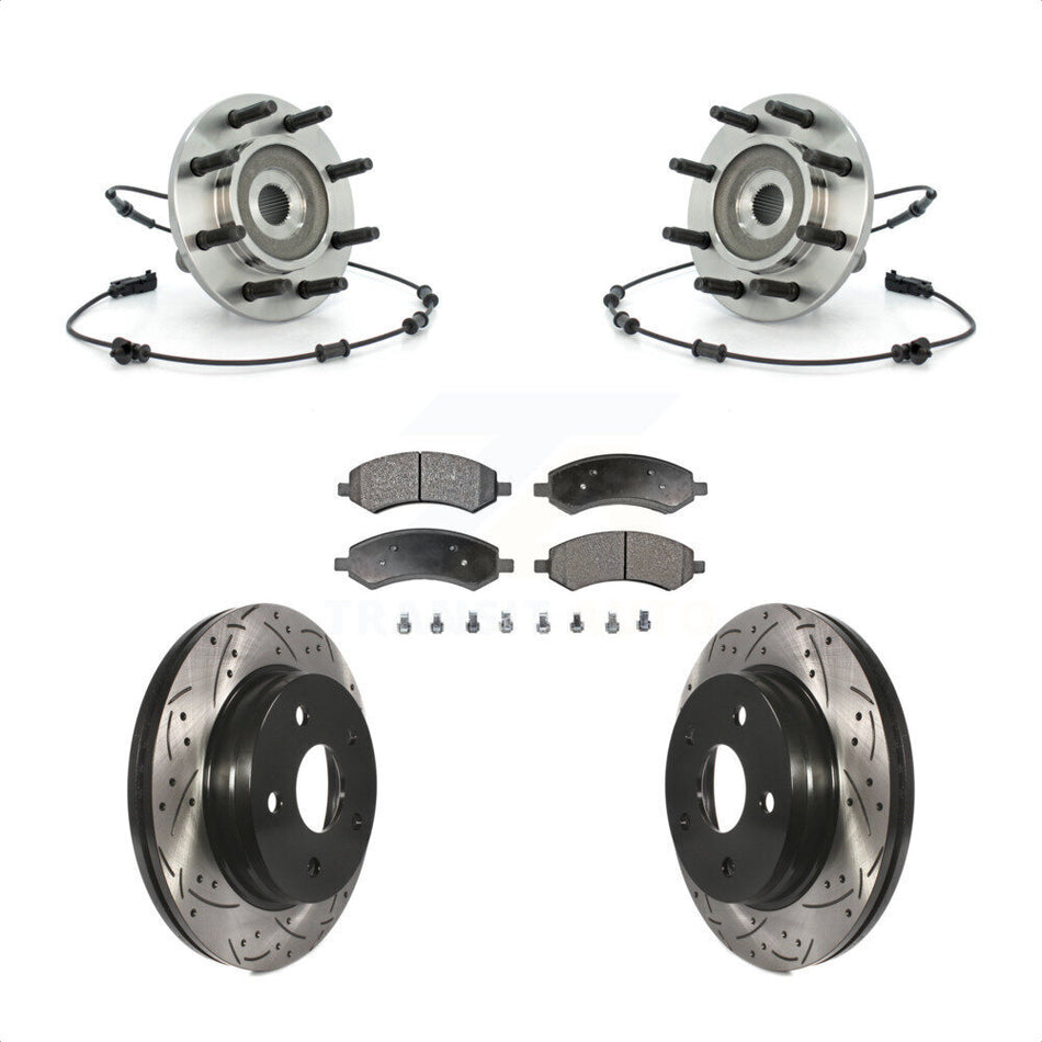 Front Hub Bearing Assembly With Coated Drilled Slotted Disc Brake Rotors And Pads Kit For 2007-2008 Dodge Ram 1500 Standard Cab Pickup Crew 8 Lug Wheels KBB-103013