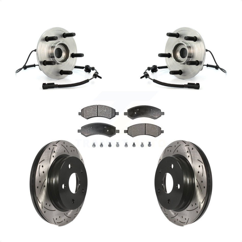 Front Hub Bearing Assembly With Coated Drilled Slotted Disc Brake Rotors And Semi-Metallic Pads Kit For Dodge Ram 1500 KBB-103014