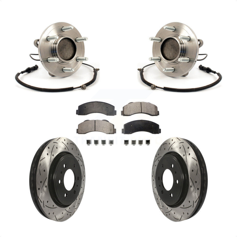 Front Hub Bearing Assembly Coated Drilled Slotted Disc Brake Rotors And Semi-Metallic Pads Kit For 2010 Ford F-150 RWD With 6 Lug Wheels Without Heavy Duty Payload Package KBB-103016