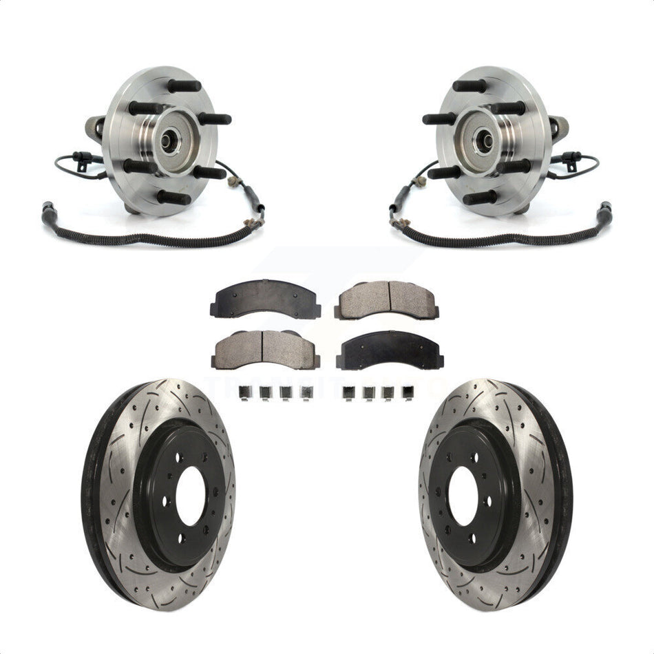 Front Hub Bearing Drilled Slot Brake Rotor Pad Kit For 2010 Ford F-150 FX4 Platinum STX XL XLT King Ranch Lariat with 4WD With 6 Lug Wheels Without Heavy Duty Payload Package KBB-103018