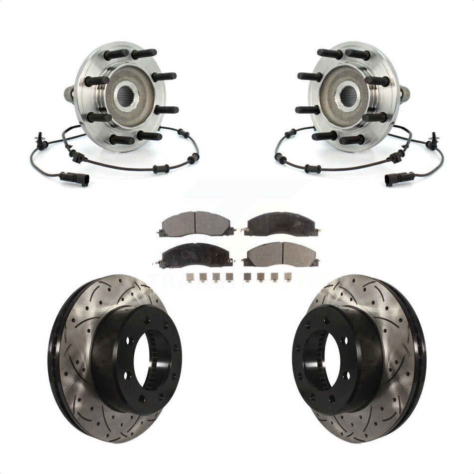 Front Hub Bearing Assembly With Coated Drilled Slotted Disc Brake Rotors And Semi-Metallic Pads Kit For Dodge Ram 2500 3500 4WD KBB-103019