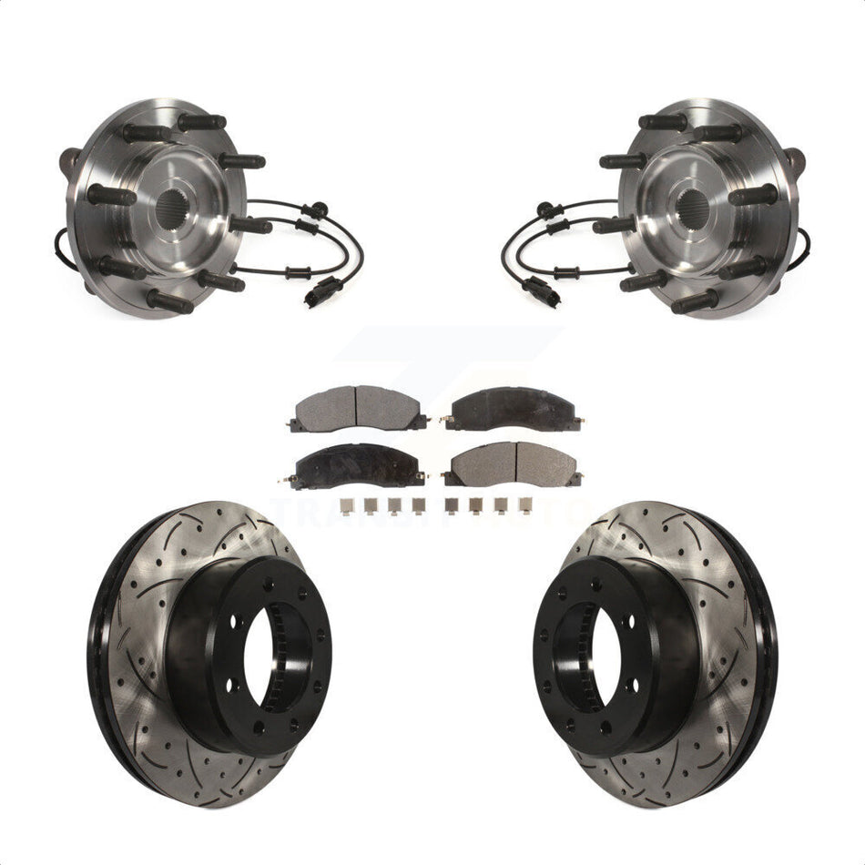 Front Hub Bearing Assembly With Coated Drilled Slotted Disc Brake Rotors And Semi-Metallic Pads Kit For Ram 2500 3500 KBB-103033