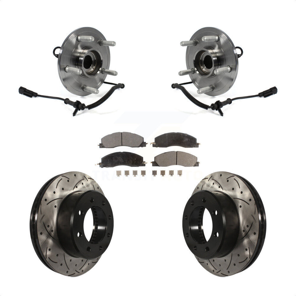 Front Hub Bearing Assembly With Coated Drilled Slotted Disc Brake Rotors And Semi-Metallic Pads Kit For 2012 Ram 1500 8 Lug Wheels KBB-103038