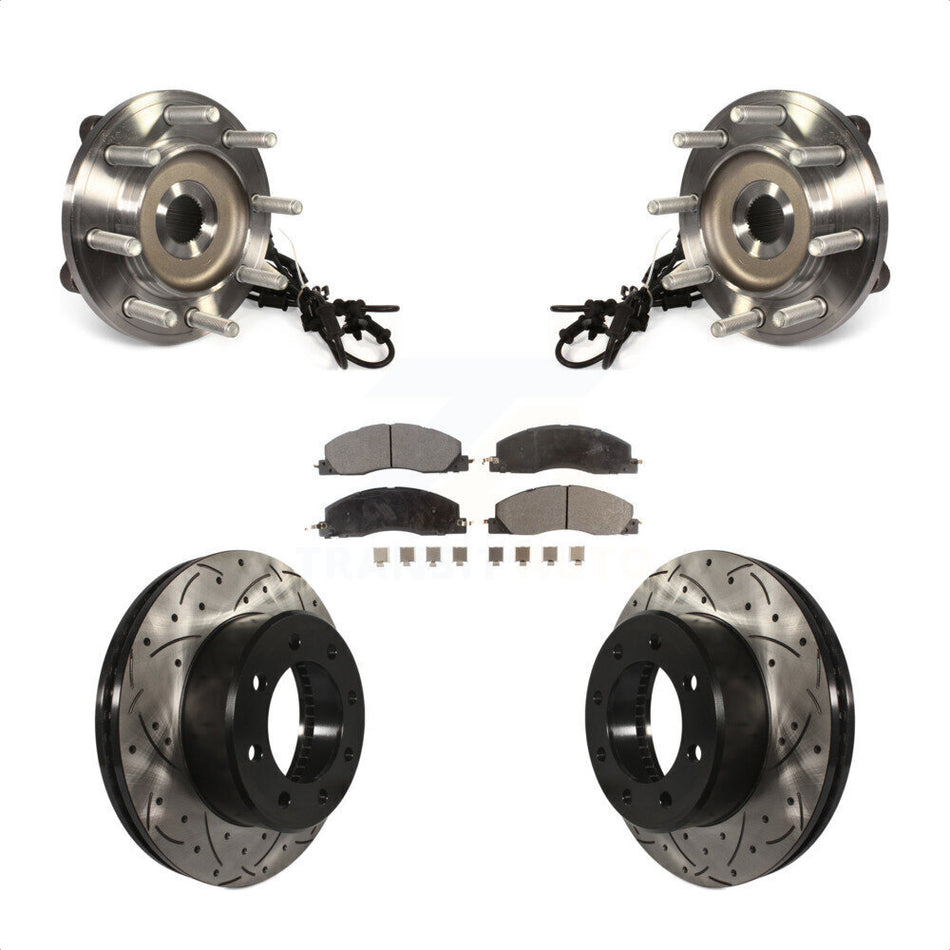 Front Hub Bearing Assembly With Coated Drilled Slotted Disc Brake Rotors And Semi-Metallic Pads Kit For Ram 2500 3500 KBB-103043