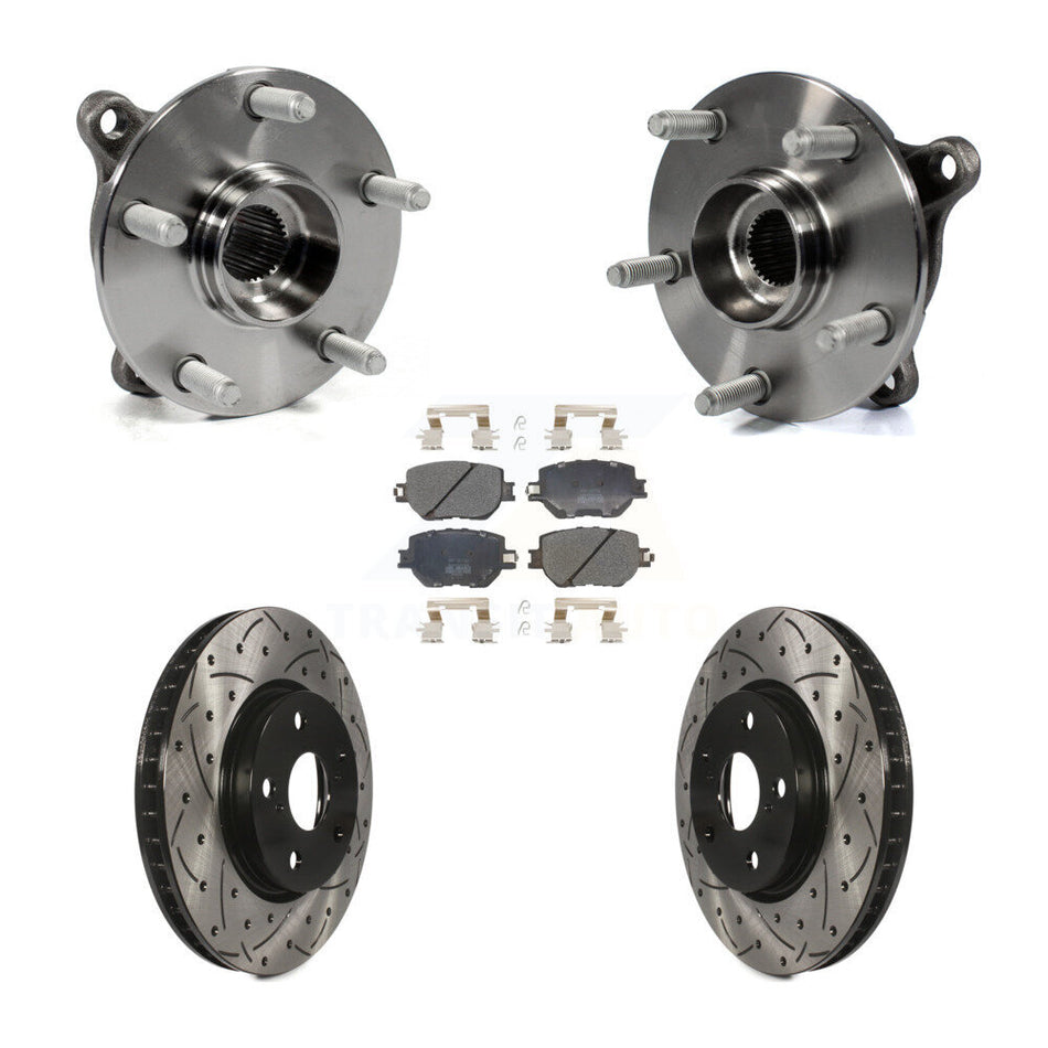 Front Hub Bearing Assembly With Coated Drilled Slotted Disc Brake Rotors And Semi-Metallic Pads Kit For Lexus IS250 KBB-103049