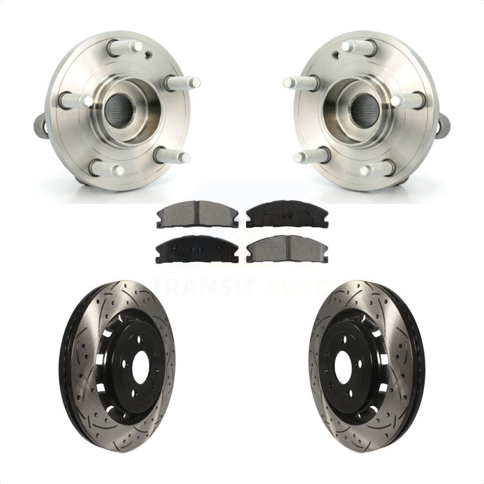 Front Hub Bearing Assembly With Coated Drilled Slotted Disc Brake Rotors And Semi-Metallic Pads Kit For Ford Explorer Police Interceptor Utility KBB-103052
