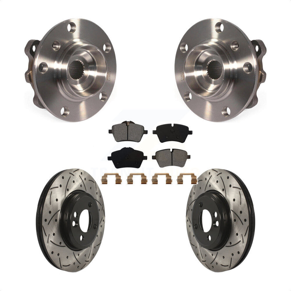 Front Hub Bearing Assembly With Coated Drilled Slotted Disc Brake Rotors And Semi-Metallic Pads Kit For Mini Cooper Countryman KBB-103055