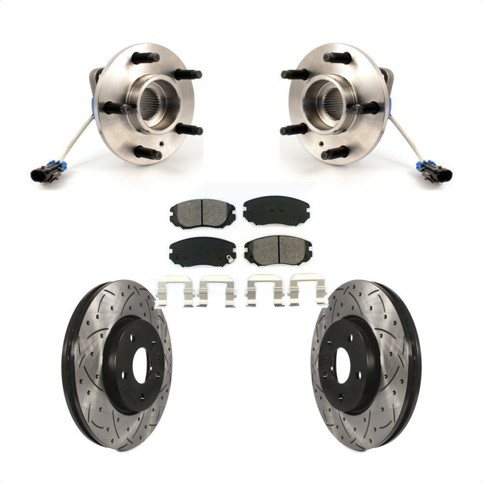 Front Hub Bearing Assembly With Coated Drilled Slotted Disc Brake Rotors And Semi-Metallic Pads Kit For 2010 Buick Allure KBB-103058
