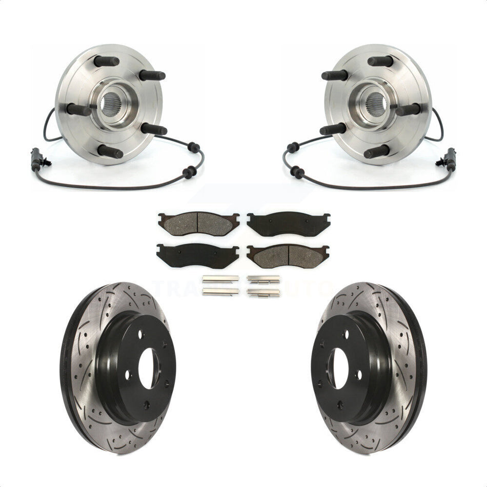 Front Hub Bearing Assembly With Coated Drilled Slotted Disc Brake Rotors And Semi-Metallic Pads Kit For 2004-2005 Dodge Durango KBB-103059
