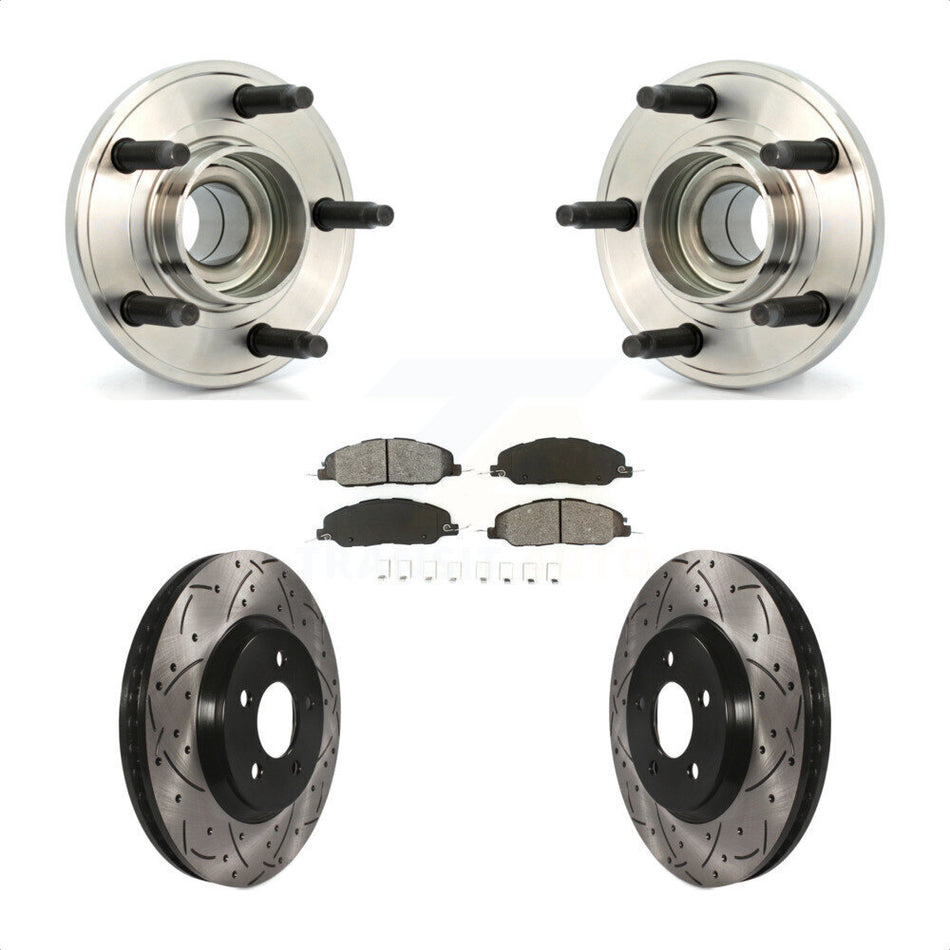 Front Hub Bearing Assembly With Coated Drilled Slotted Disc Brake Rotors And Semi-Metallic Pads Kit For Ford Mustang KBB-103066