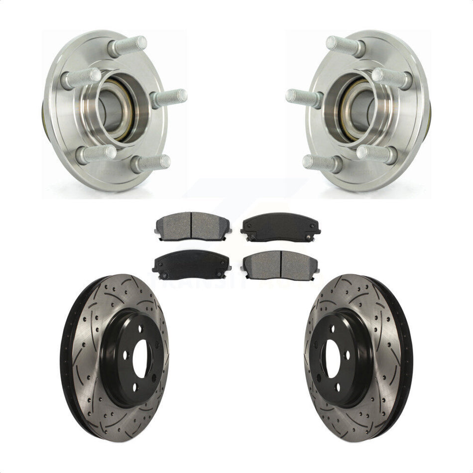 Front Hub Bearing Assembly With Coated Drilled Slotted Disc Brake Rotors And Semi-Metallic Pads Kit For Dodge Chrysler 300 Charger Magnum Challenger KBB-103069
