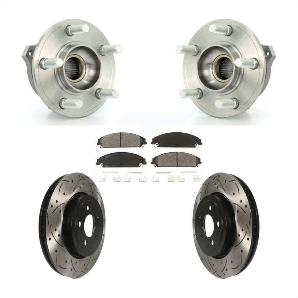Front Hub Bearing Assembly With Coated Drilled Slotted Disc Brake Rotors And Semi-Metallic Pads Kit For Dodge Charger Chrysler 300 Challenger Magnum KBB-103072