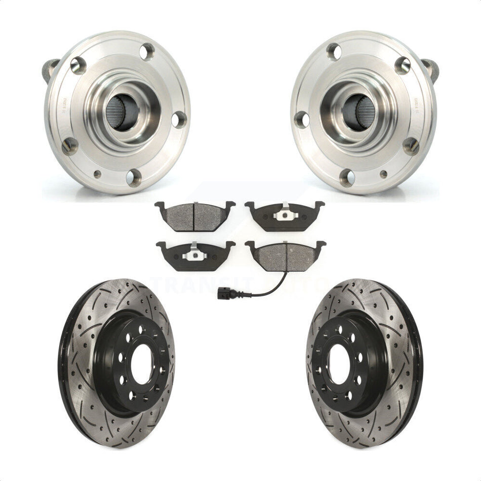 Front Hub Bearing Assembly With Coated Drilled Slotted Disc Brake Rotors And Semi-Metallic Pads Kit For 2011-2015 Volkswagen Jetta 280mm Diameter Rotor KBB-103079