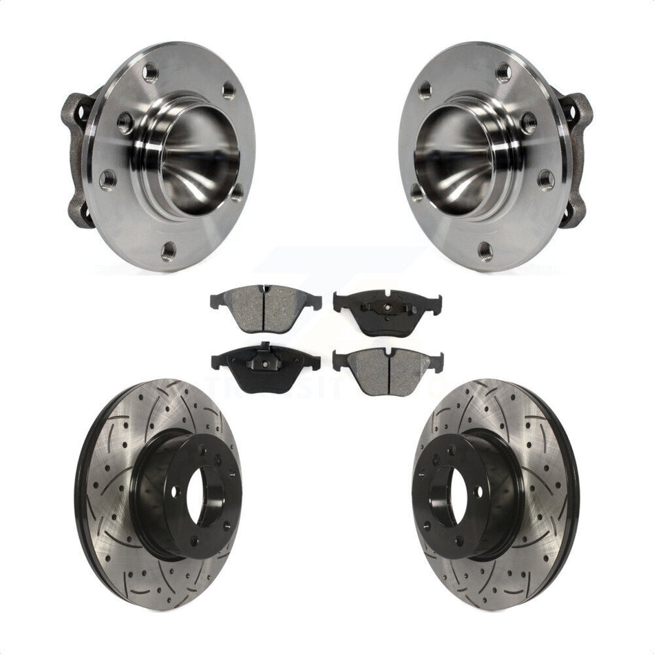 Front Hub Bearing Assembly With Coated Drilled Slotted Disc Brake Rotors And Semi-Metallic Pads Kit For BMW 328i X1 323i KBB-103080