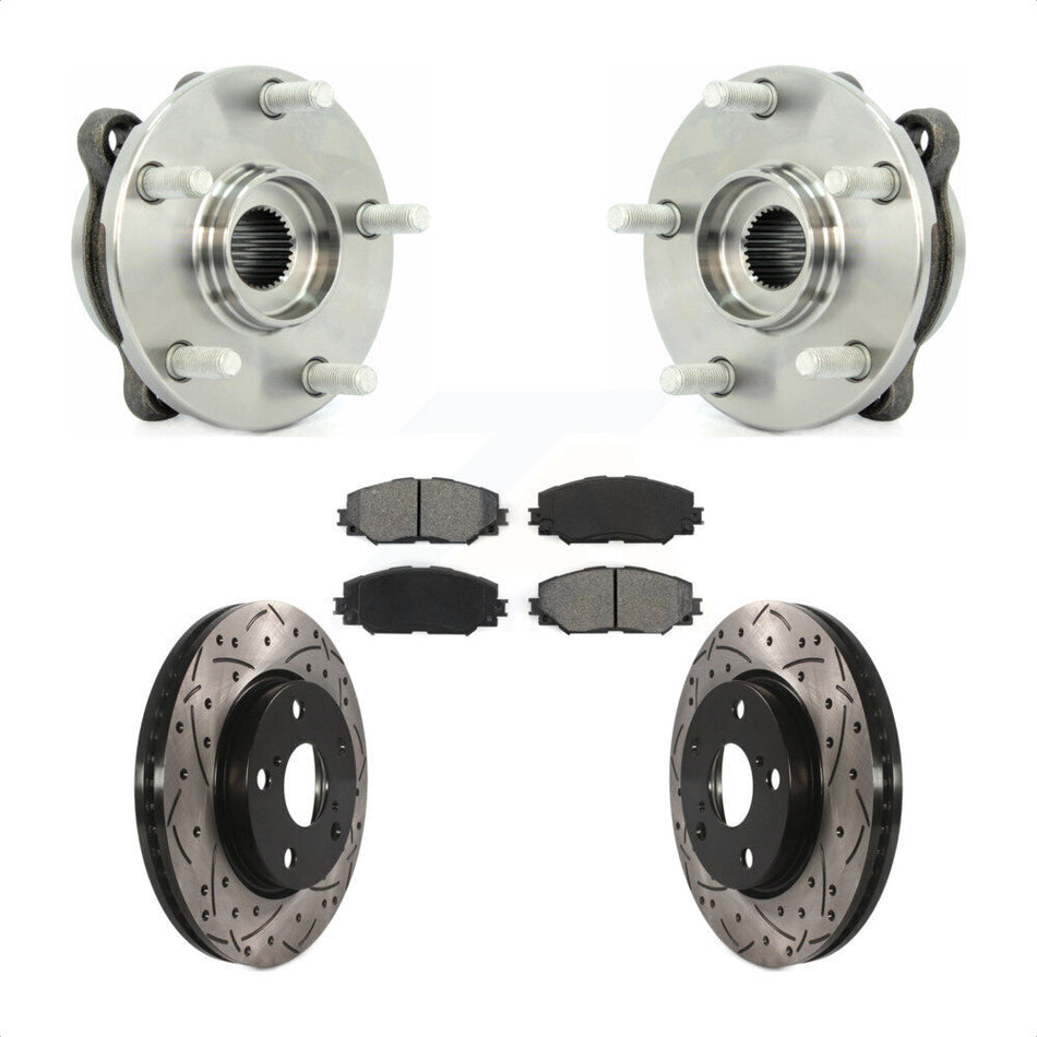 Front Hub Bearing Assembly With Coated Drilled Slotted Disc Brake Rotors And Semi-Metallic Pads Kit For 2013-2018 Toyota RAV4 LE KBB-103086
