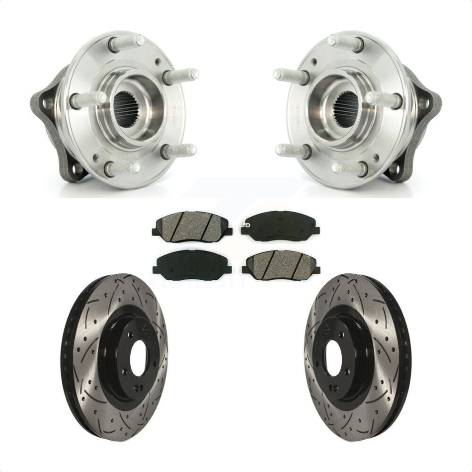 Front Hub Bearing Assembly With Coated Drilled Slotted Disc Brake Rotors And Semi-Metallic Pads Kit For 2013-2014 Hyundai Santa Fe 3.3L ABS Brakes KBB-103094