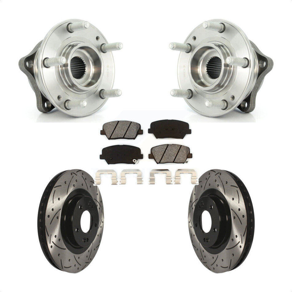 Front Hub Bearing Assembly With Coated Drilled Slotted Disc Brake Rotors And Semi-Metallic Pads Kit For Kia Sorento Hyundai Santa Fe Sport KBB-103095