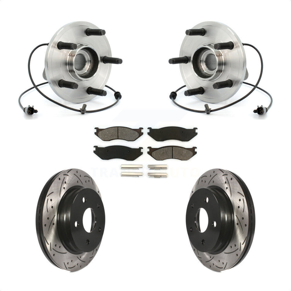 Front Hub Bearing Assembly With Coated Drilled Slotted Disc Brake Rotors And Semi-Metallic Pads Kit For 2006 Dodge Durango KBB-103100