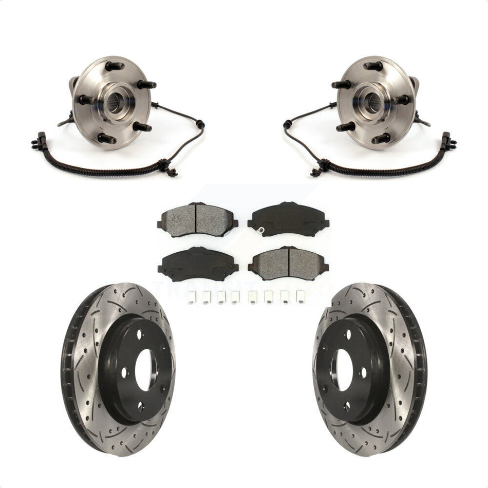 Front Hub Bearing Assembly With Coated Drilled Slotted Disc Brake Rotors And Semi-Metallic Pads Kit For 2007-2010 Jeep Wrangler KBB-103101