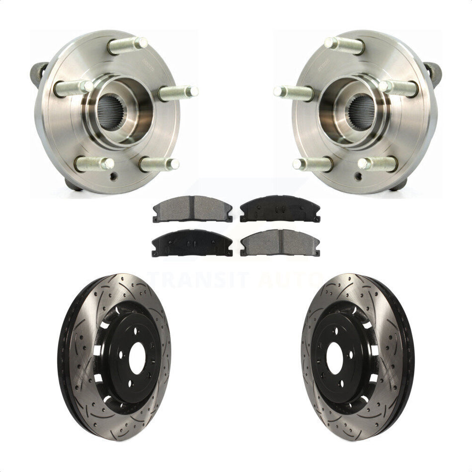 Front Hub Bearing Assembly With Coated Drilled Slotted Disc Brake Rotors And Semi-Metallic Pads Kit For Ford Flex Taurus Lincoln MKS MKT KBB-103107