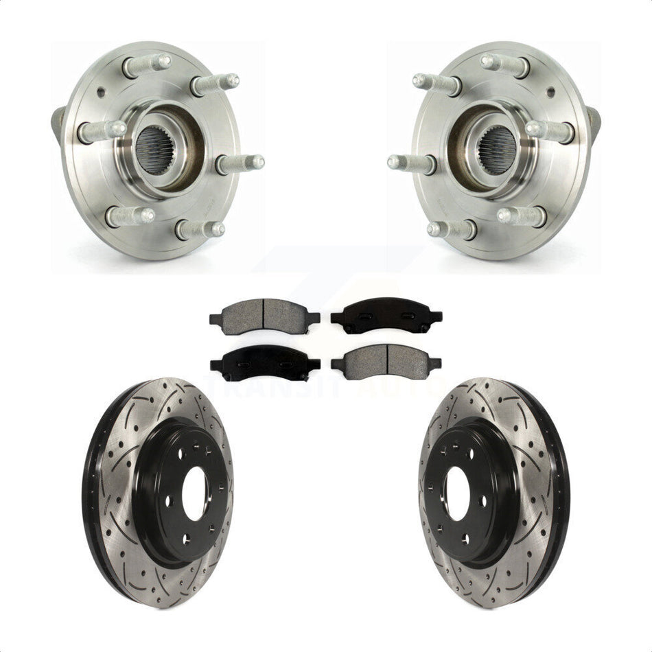 Front Hub Bearing Assembly With Coated Drilled Slotted Disc Brake Rotors And Semi-Metallic Pads Kit For Chevrolet Traverse GMC Acadia Buick Enclave Saturn Outlook Limited KBB-103108
