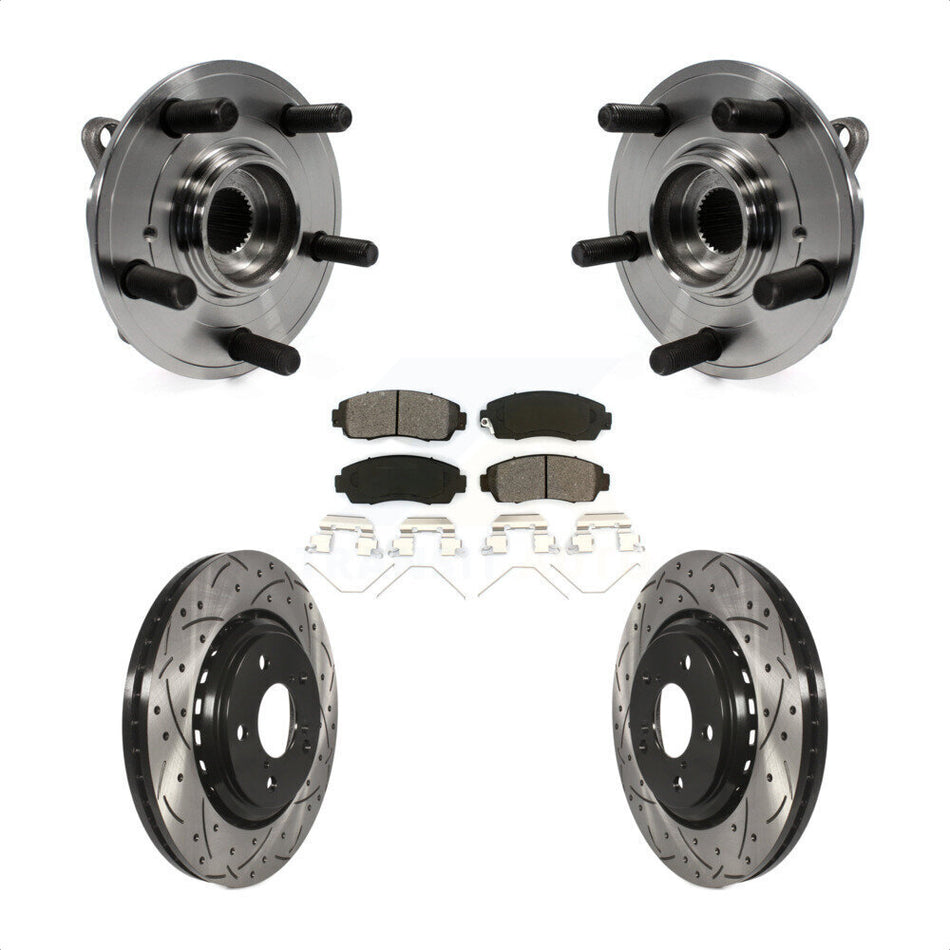 Front Hub Bearing Assembly With Coated Drilled Slotted Disc Brake Rotors And Semi-Metallic Pads Kit For 2015-2017 Honda Odyssey KBB-103117
