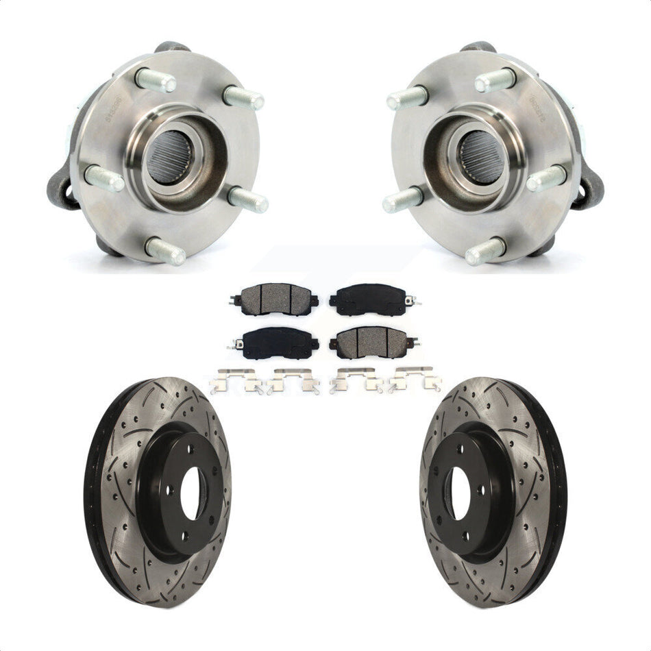 Front Hub Bearing Assembly With Coated Drilled Slotted Disc Brake Rotors And Semi-Metallic Pads Kit For Nissan Altima KBB-103121
