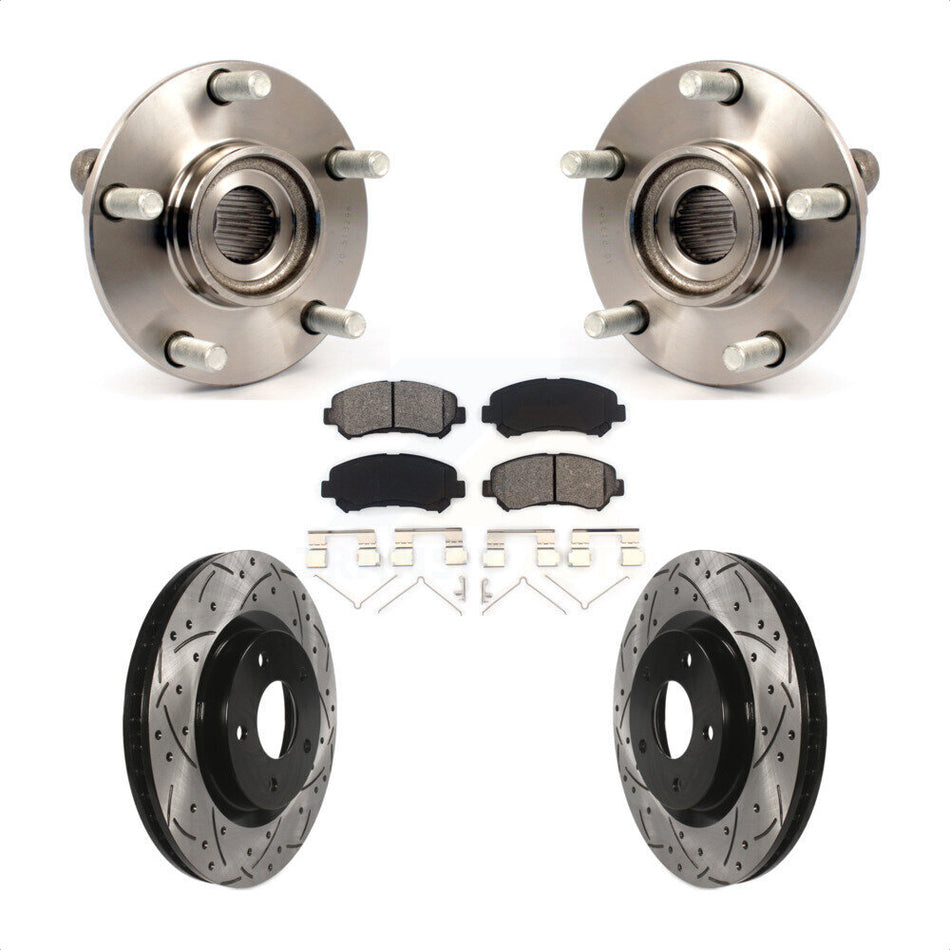 Front Hub Bearing Assembly With Coated Drilled Slotted Disc Brake Rotors And Semi-Metallic Pads Kit For Nissan Rogue Select KBB-103122