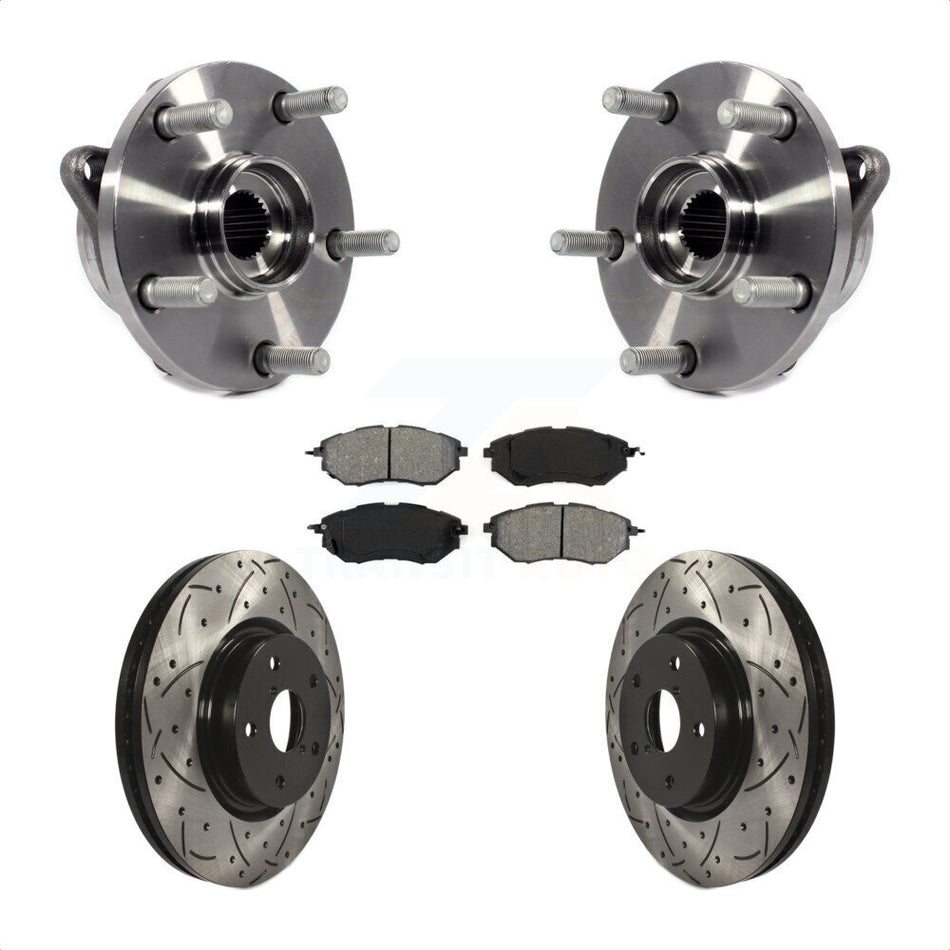 Front Hub Bearing Assembly With Coated Drilled Slotted Disc Brake Rotors And Semi-Metallic Pads Kit For Subaru Outback Legacy WRX B9 Tribeca KBB-103128
