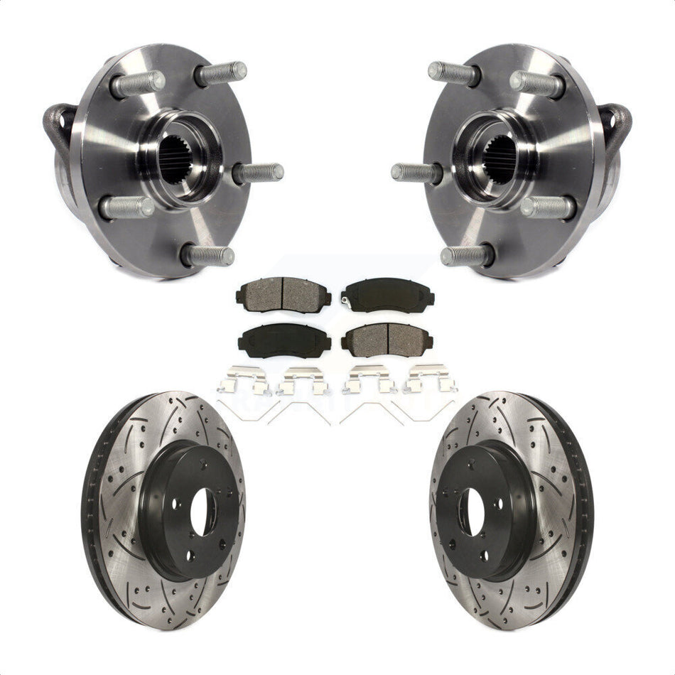 Front Hub Bearing Assembly With Coated Drilled Slotted Disc Brake Rotors And Semi-Metallic Pads Kit For 2016-2019 Subaru Legacy 2.5L KBB-103130