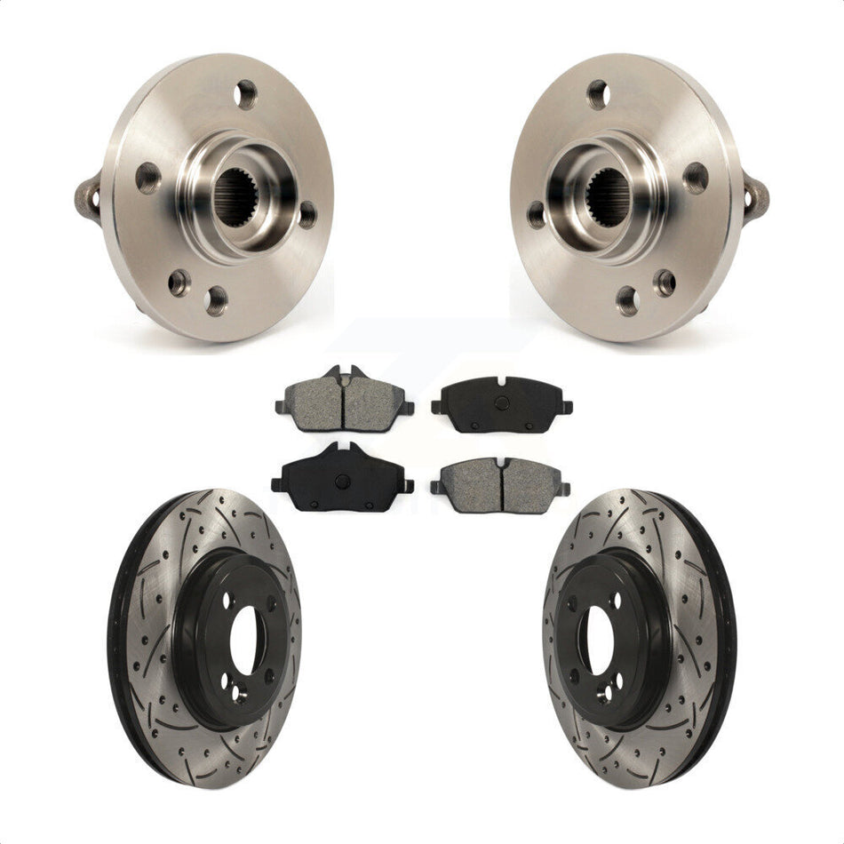 Front Hub Bearing Assembly With Coated Drilled Slotted Disc Brake Rotors And Semi-Metallic Pads Kit For Mini Cooper KBB-103134