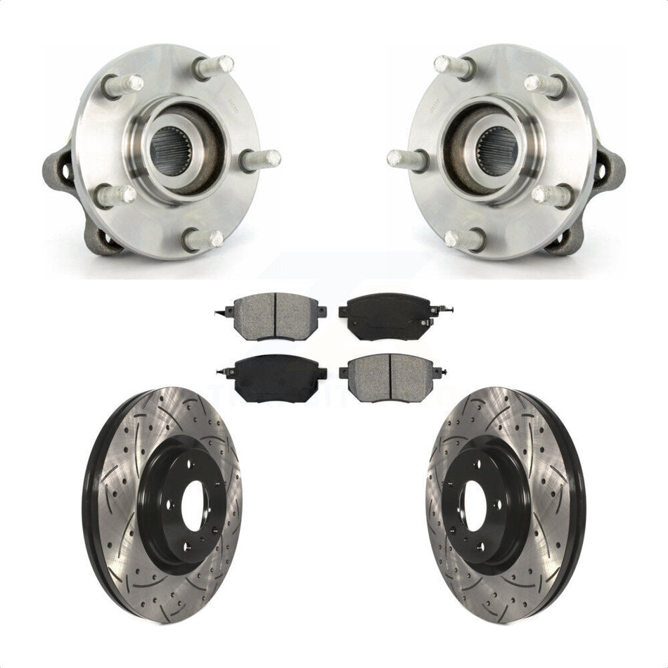 Front Hub Bearing Assembly With Coated Drilled Slotted Disc Brake Rotors And Semi-Metallic Pads Kit For 2005-2007 Nissan Murano KBB-103135