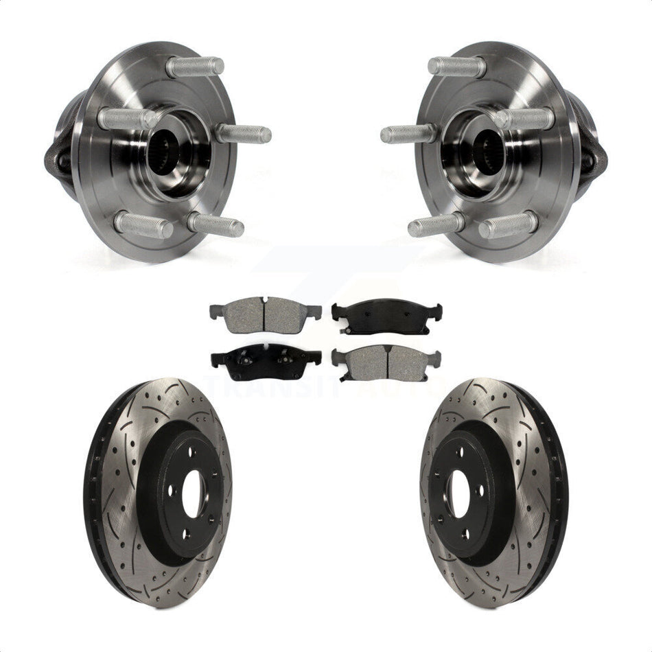Front Hub Bearing Assembly With Coated Drilled Slotted Disc Brake Rotors And Semi-Metallic Pads Kit For Jeep Grand Cherokee Dodge Durango WK KBB-103141