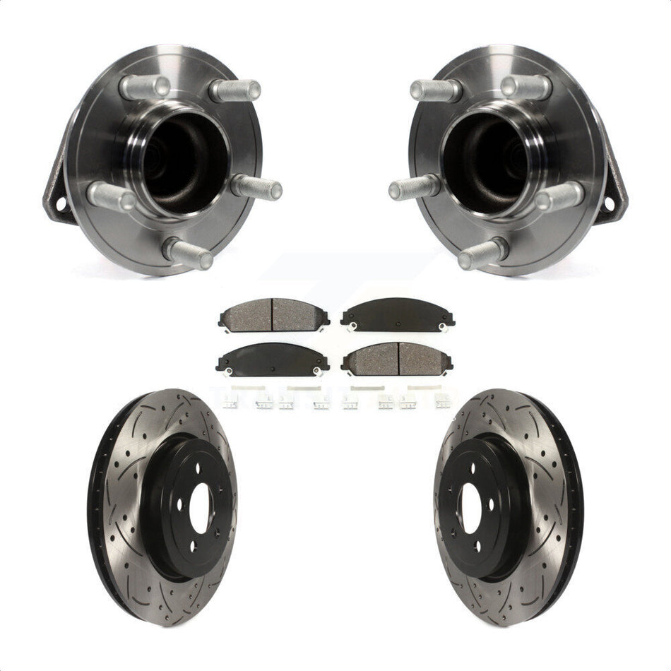 Front Hub Bearing Assembly With Coated Drilled Slotted Disc Brake Rotors And Semi-Metallic Pads Kit For Dodge Charger Challenger Chrysler 300 KBB-103143