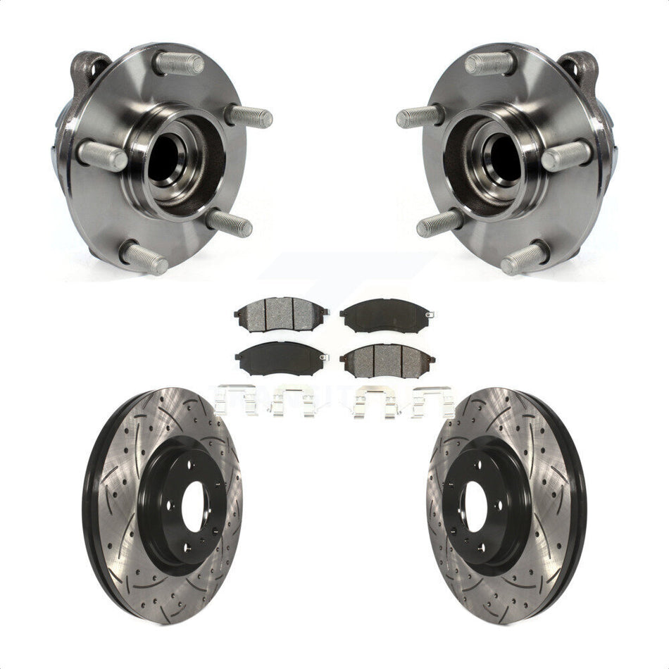 Front Hub Bearing Assembly Coated Drilled Slotted Disc Brake Rotors And Pads Kit For INFINITI G37 G35 M35 Nissan 370Z EX35 QX70 M37 G25 Q70 Q70L M45 Q40 QX50 M56 EX37 M35h KBB-103148