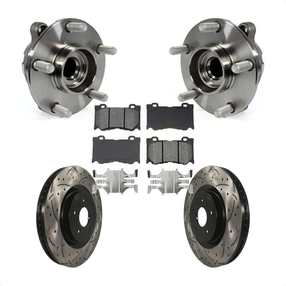 Front Hub Bearing Assembly With Coated Drilled Slotted Disc Brake Rotors And Semi-Metallic Pads Kit For INFINITI G37 Q50 Nissan 370Z Q60 M37 Q70 Q70L QX70 M56 Z KBB-103150