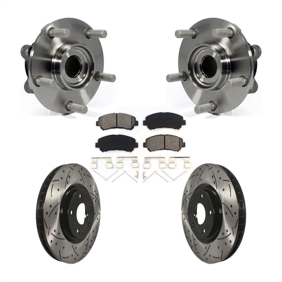 Front Hub Bearing Assembly With Coated Drilled Slotted Disc Brake Rotors And Semi-Metallic Pads Kit For 2014-2017 Nissan Juke Nismo RS KBB-103155