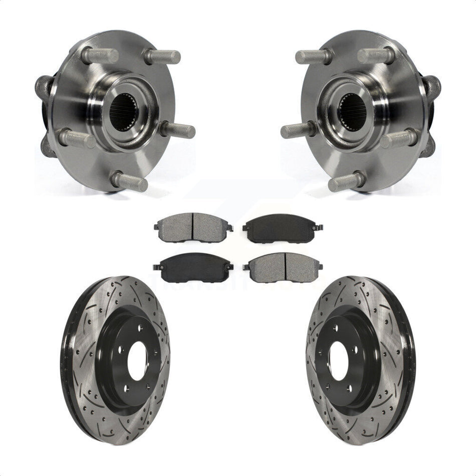 Front Hub Bearing Assembly With Coated Drilled Slotted Disc Brake Rotors And Semi-Metallic Pads Kit For Nissan Juke KBB-103156